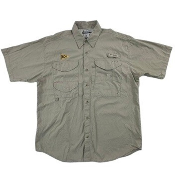 Columbia Other - Columbia Mens S PFG Fishing Shirt Tan Short Sleeve NCC Pennant FM7130